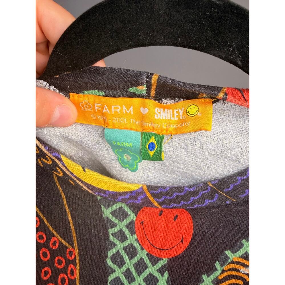 Farm Rio Multicolor Mixed Print Sweater Pop Jungle Smiley Small Boho Patchwork - Picture 3 of 6